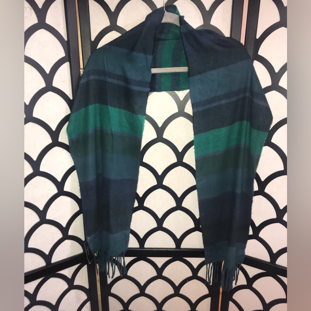 CEJON - Women's Plaid Fringe Italian Scarf, Blue), One Size
